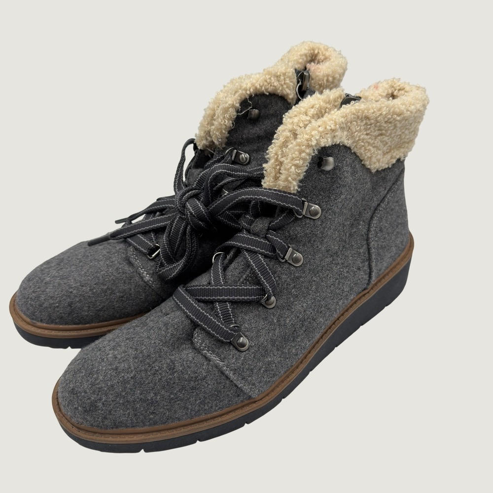 Dr. Scholls Love It Grey Felt Faux Fur Shearling Ankle Boots Womens 9.5 M